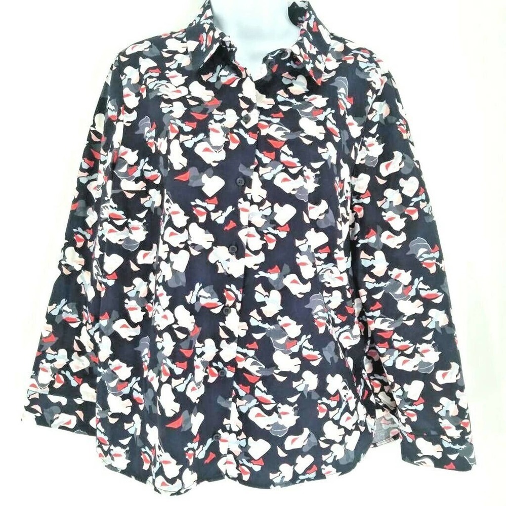 Cos Womens Blouse Blue Red Abstract Long Sleeve Button Up 100% Cotton Sh…